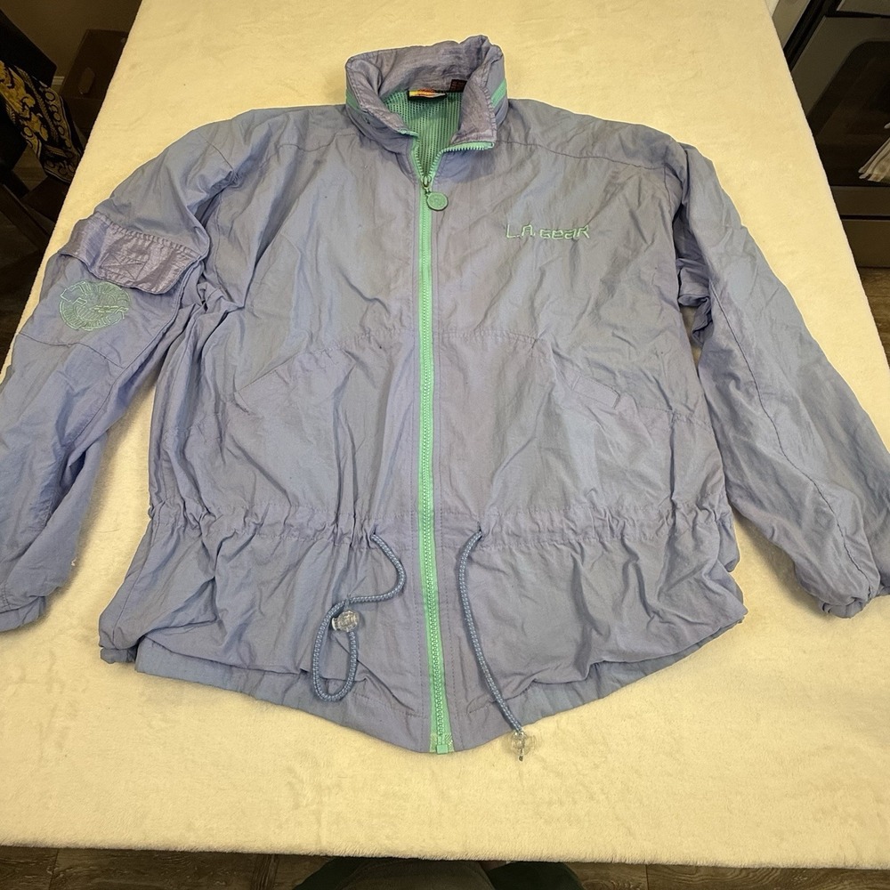 Vintage L.A. Gear Windbreaker Jacket Mens M Purple Teal Zip Hood 90s USA Style